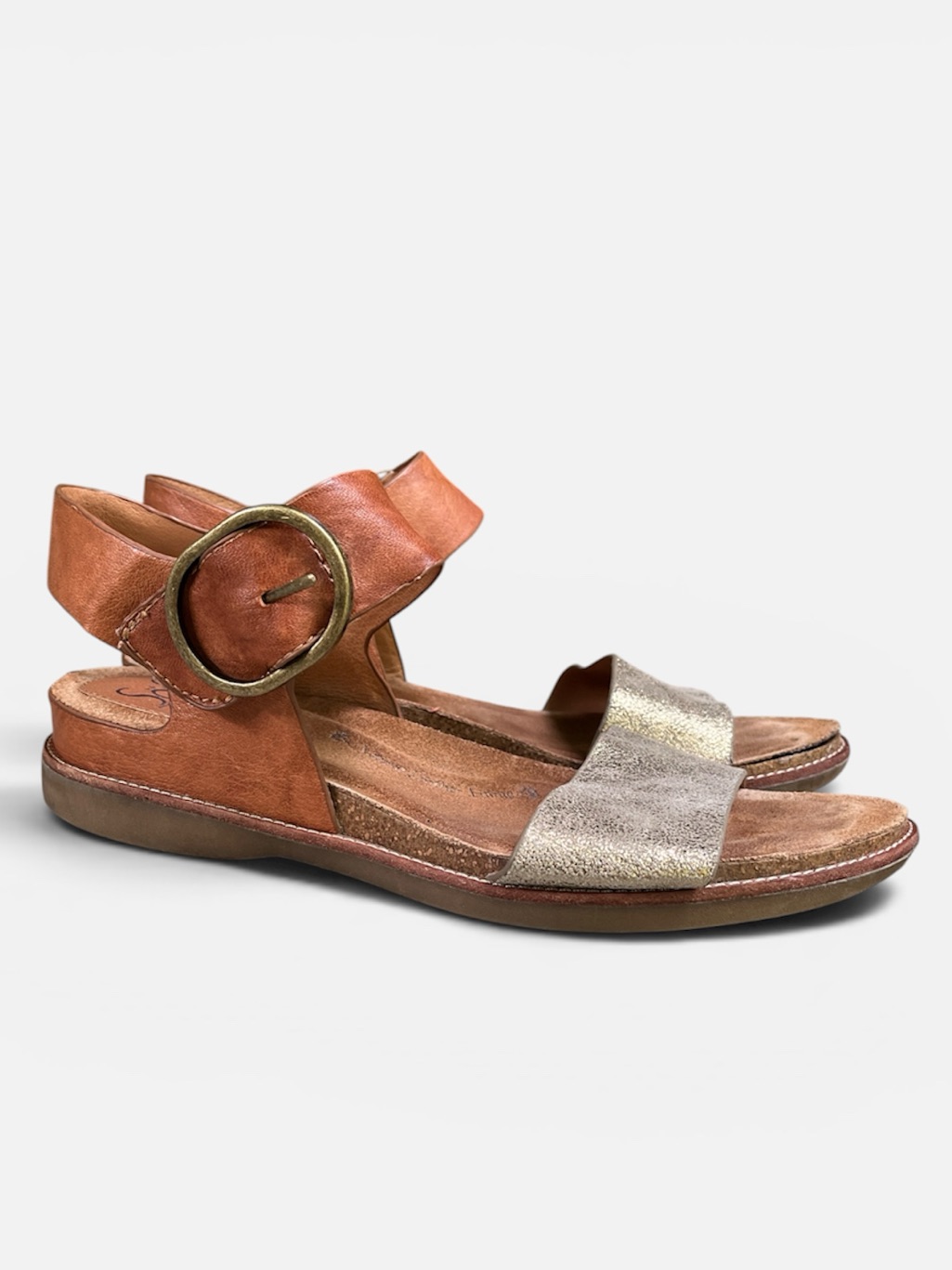 Sofft Leather Bali Ankle Strap Sandal In Luggage/Bronze Size 9 1/2